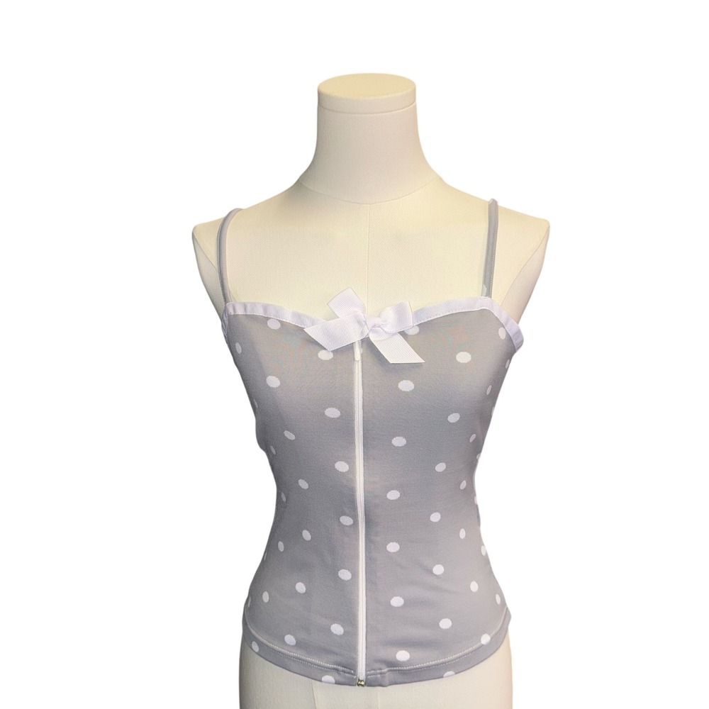 Rayure Paris Vintage Grey Polka Dot Zip Front Cami Top Bow Euro Y2K Size 38